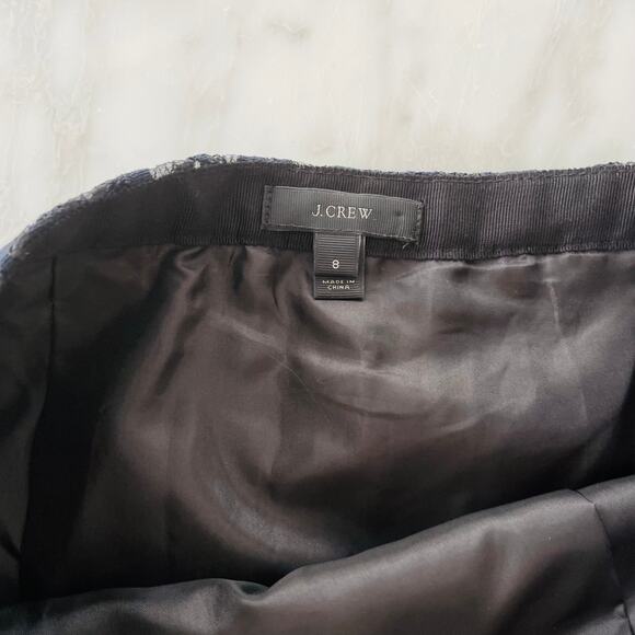 J. Crew Blue Black Lace Mini Skirt 8 Work Party Cocktail Classic Navy Modest - Picture 3 of 6